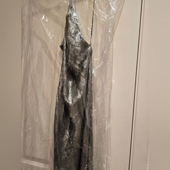 ZARA  BLOGGERS FOIL SLIP GRAY SILVER SATIN DRESS - Picture 12 of 14